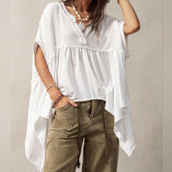 We The Free Tops - We The Free Nwot Boho Asymmetrical Hem Oversized Blouse Gauze Cotton Sz Small